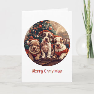 Cartes Pour Fêtes Annuelles Joyeux Noël Chiots Pit Bull