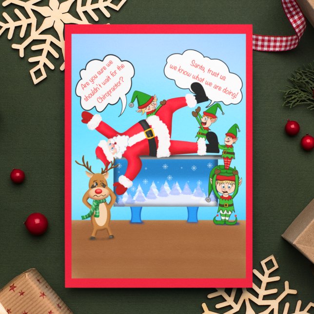 Cartes Pour Fêtes Annuelles Joyeux Noël Chiropraticien Père Noël & Elves (Even Santa needs his back corrected!)
