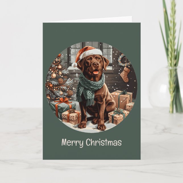 Cartes Pour Fêtes Annuelles Joyeux Noël Chocolat Labrador Retriever Chien (Devant)