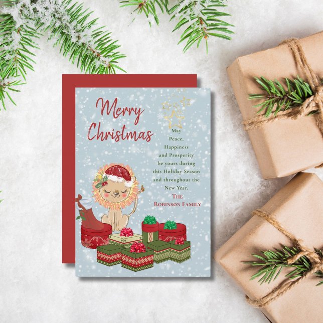 Cartes Pour Fêtes Annuelles Joyeux Noël Citation mignonne Père Noël bébé Lion  (Créateur téléchargé)