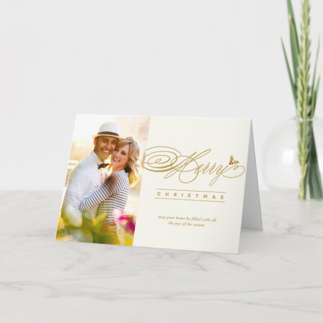 Cartes Pour Fêtes Annuelles Joyeux Noël Classic Script Calligraphie Photo (Devant)