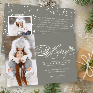 Cartes Pour Fêtes Annuelles Joyeux Noël Classic Script Photo Élégant Chic