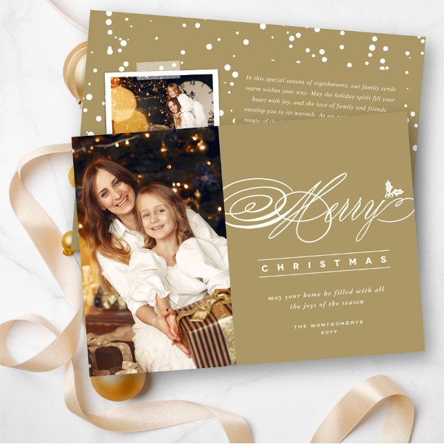 Cartes Pour Fêtes Annuelles Joyeux Noël Classic Script Photo Élégant Chic (Créateur téléchargé)