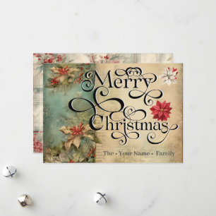 Cartes Pour Fêtes Annuelles Joyeux Noël Classique Fleurs Chic Typographie