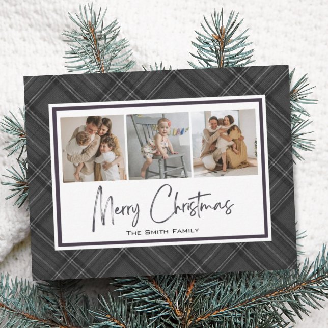 Cartes Pour Fêtes Annuelles Joyeux Noël Classique Gris Plaid Vacances (Créateur téléchargé)