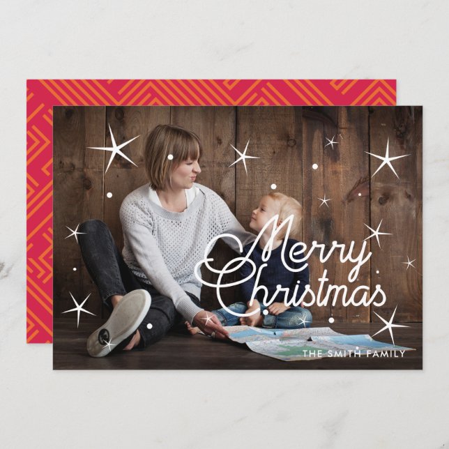 Cartes Pour Fêtes Annuelles Joyeux Noël classique Photo famille (Devant / Derrière)