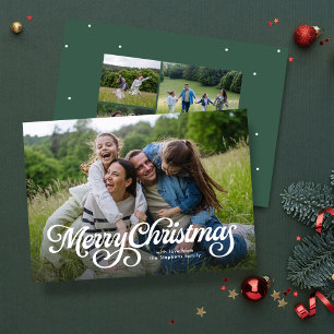 Cartes Pour Fêtes Annuelles Joyeux Noël classique quatre photo vert
