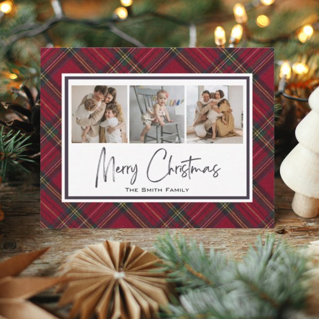 Cartes Pour Fêtes Annuelles Joyeux Noël Classique Rouge Plaid Holiday (Créateur téléchargé)