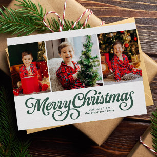 Cartes Pour Fêtes Annuelles Joyeux Noël classique vert trois photo
