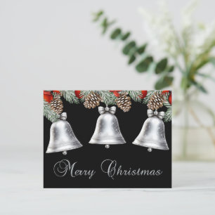 Cartes Pour Fêtes Annuelles Joyeux Noël cloches d'argent avec cônes de pin