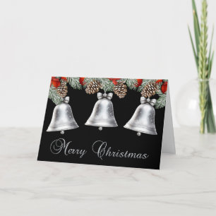 Cartes Pour Fêtes Annuelles Joyeux Noël cloches d'argent avec cônes de pin