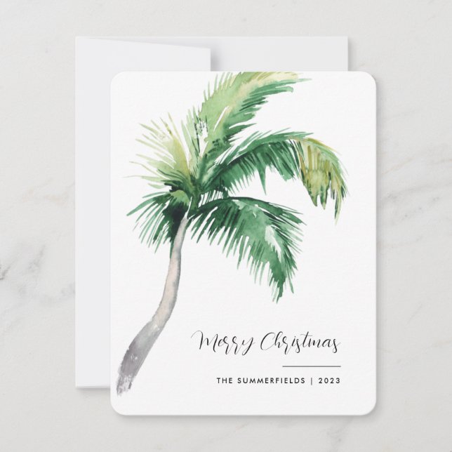 Cartes Pour Fêtes Annuelles Joyeux Noël Coastal Palm Tree Script (Devant)