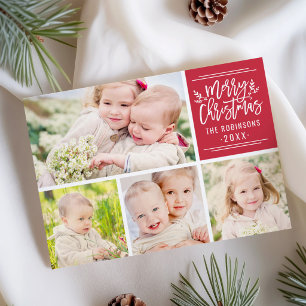 Cartes Pour Fêtes Annuelles Joyeux Noël Collage de 4 photos Script Rouge