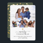 Cartes Pour Fêtes Annuelles Joyeux Noël Collage de photos chic et doré en form<br><div class="desc">Carte de vacances de famille minimaliste avec une typographie de style moderne qui lit Joyeux Noël sous un cœur doré imprimé avec votre message personnalisé et vos photos préférées encadrées dans un collage de photos amusant et joyeux. Apportez de la joie à vos proches avec cette papeterie mignonne, simple, tendance...</div>