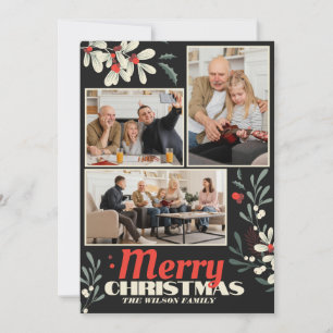 Cartes Pour Fêtes Annuelles Joyeux Noël Collage de photos de famille avec feui