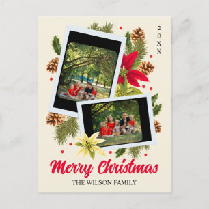 Cartes Pour Fêtes Annuelles Joyeux Noël Collage de photos de famille Fleur rou