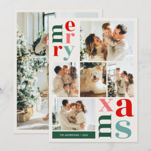 Cartes Pour Fêtes Annuelles Joyeux Noël Collage Multi-Photos Moderne Famille