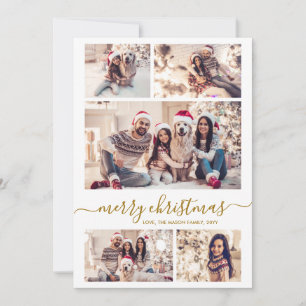 Cartes Pour Fêtes Annuelles Joyeux Noël Collage Photo 5 Écriture Or Élégante