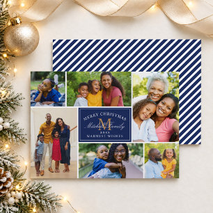 Cartes Pour Fêtes Annuelles Joyeux Noël Collage Photo Rayure Navy
