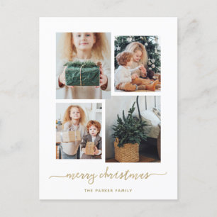 Cartes Pour Fêtes Annuelles Joyeux Noël Collection photo moderne Gold Four