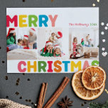 Cartes Pour Fêtes Annuelles Joyeux Noël coloré Année En examen 3 Photo<br><div class="desc">Découvrez la joie et la magie de la saison des Fêtes avec cette année de Noël Joyeux unique et festif et coloré en revue 3 photo carte de vacances. Son design simple mais amusant présente une palette de couleurs arc-en-ciel rouge, vert, jaune, bleu, orange et rose, créant une atmosphère dynamique...</div>