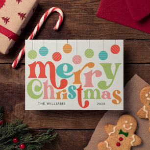 Cartes Pour Fêtes Annuelles Joyeux Noël coloré ornements rétro