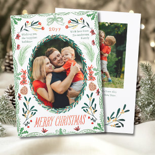 Cartes Pour Fêtes Annuelles Joyeux Noël Coquette Botanique Verte 2 Photo
