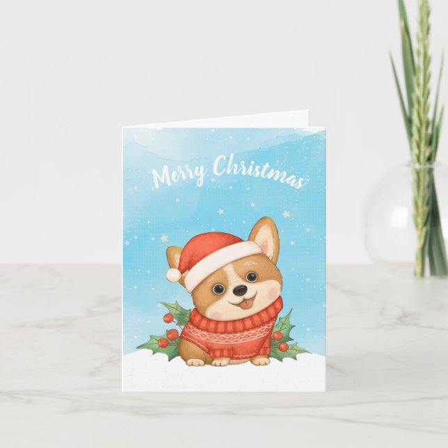 Cartes Pour Fêtes Annuelles Joyeux Noël Corgi Mignon (Devant)