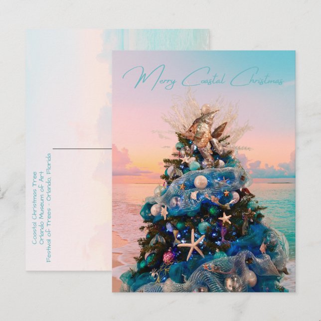 Cartes Pour Fêtes Annuelles Joyeux Noël côtier Plage tropicale et arbre (Devant / Derrière)