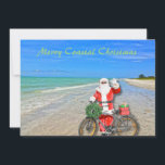 Cartes Pour Fêtes Annuelles Joyeux Noël côtier Sanibel Island Beach Père Noël<br><div class="desc">Joyeux Noël côtier ! Cette magnifique carte de vacances Flat Card présente une photo de la plage sensationnelle de l'île de Sanibel avec les belles eaux bleues/vertes du golfe du Mexique. Le design festif comprend Père Noël à vélo pour livrer des colis sur cette oasis insulaire. Le dos de la...</div>
