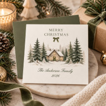 Joyeux Noël Cottage d'Hiver Famille Vert Olive