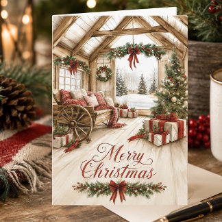 Cartes Pour Fêtes Annuelles Joyeux Noël Country Carreaux Rouges Rustique