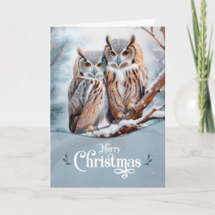 Cartes Pour Fêtes Annuelles Joyeux Noël Couple de Hiboux de la Forêt