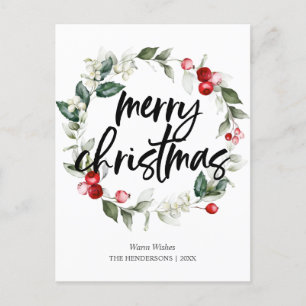 Cartes Pour Fêtes Annuelles Joyeux Noël Couronne de Feuilles de Baies