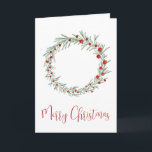 Cartes Pour Fêtes Annuelles Joyeux Noël, couronne de Noël à l'aquarelle<br><div class="desc">Couronne de Noël avec houx et baies,  aquarelle peinte à la main</div>