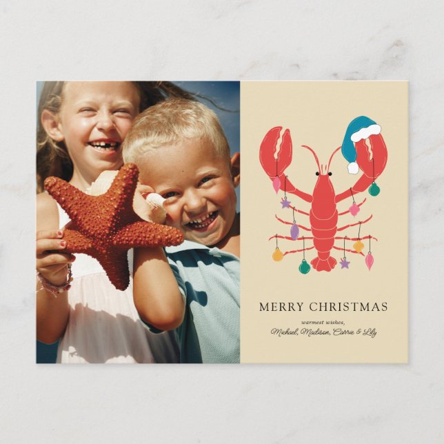 Cartes Pour Fêtes Annuelles Joyeux Noël | Crabe homard de plage de vacances (Devant)