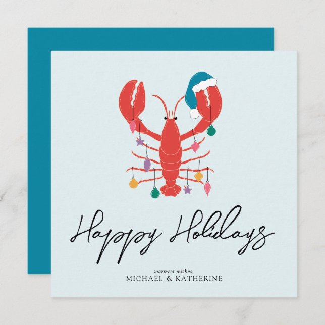 Cartes Pour Fêtes Annuelles Joyeux Noël | Crabe homard de plage de vacances (Devant / Derrière)
