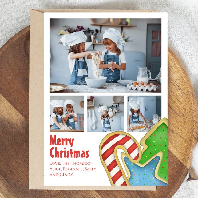 Cartes Pour Fêtes Annuelles Joyeux Noël Cute Cookie Photo Collage (Merry Christmas Custom Photo Card with cute cookie theme.)