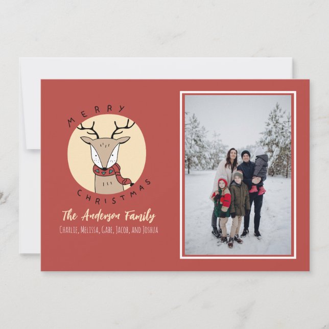 Cartes Pour Fêtes Annuelles Joyeux Noël Cute Deer Photo de la famille (Devant)