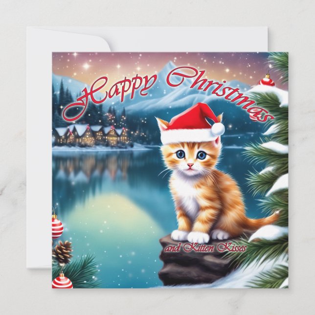 Cartes Pour Fêtes Annuelles Joyeux Noël Cute Kitten donnant Kitten Kisses (Devant)
