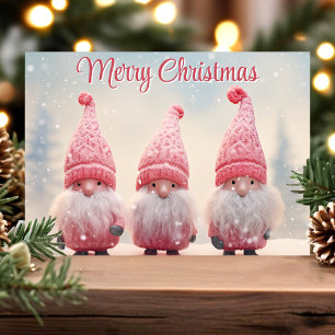 Cartes Pour Fêtes Annuelles Joyeux Noël Cute Pink Gnomes