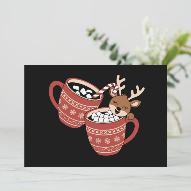 Cartes Pour Fêtes Annuelles Joyeux Noël Cute Reindeer Famille Xmas Café (Debout devant)