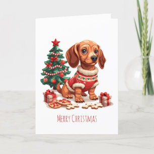 Cartes Pour Fêtes Annuelles Joyeux Noël Dachshund Chien de vacances Cookies