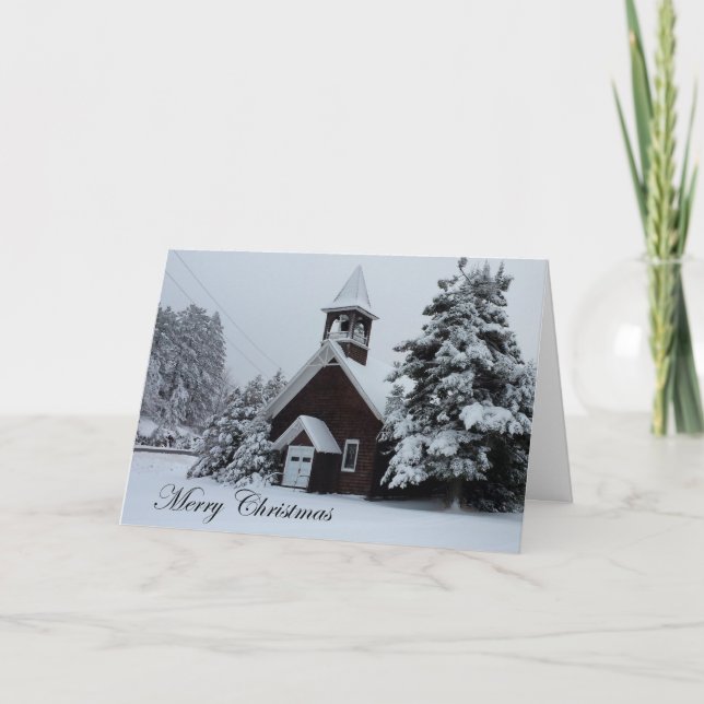 Cartes Pour Fêtes Annuelles Joyeux Noël d'ADKs… l'église dans les bois (Devant)
