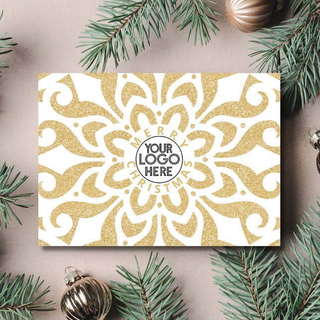 Cartes Pour Fêtes Annuelles Joyeux Noël d'affaires logo Snowflake Gold (Créateur téléchargé)