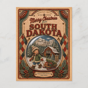 Cartes Pour Fêtes Annuelles Joyeux Noël Dakota du Sud Vintage Boule à Neige
