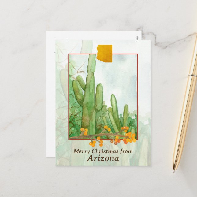 Cartes Pour Fêtes Annuelles Joyeux Noël de Arizona Saguaro Cactus (Devant/Arrière en situation)