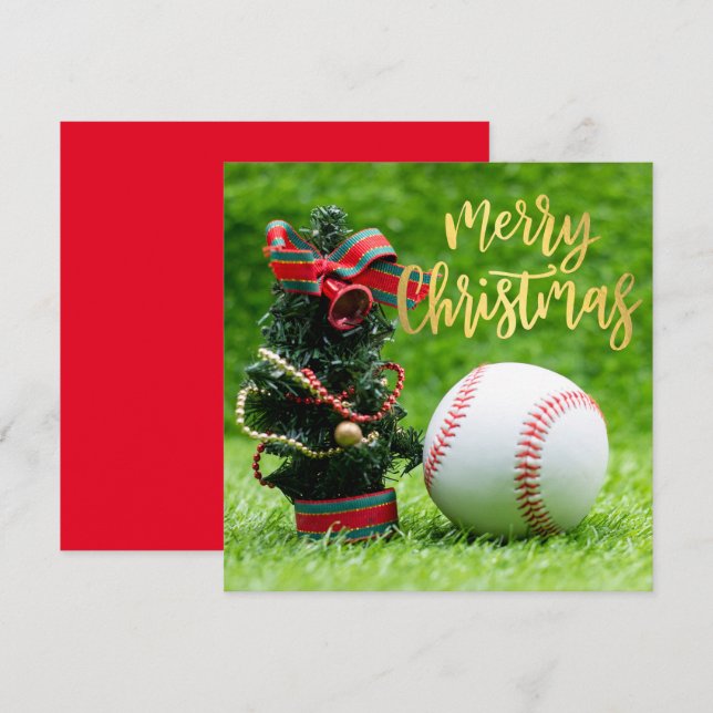 Cartes Pour Fêtes Annuelles Joyeux Noël de baseball avec balle en vert (Devant / Derrière)