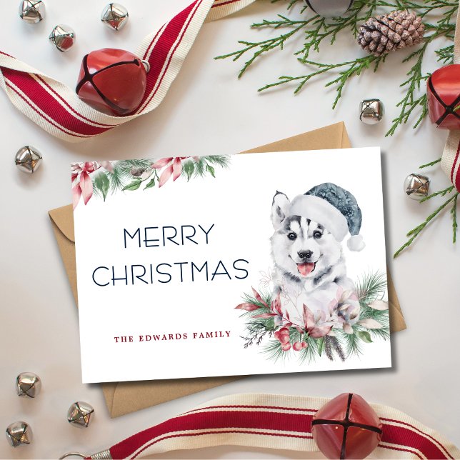 Cartes Pour Fêtes Annuelles Joyeux Noël de Chien Husky Elegant (Créateur téléchargé)