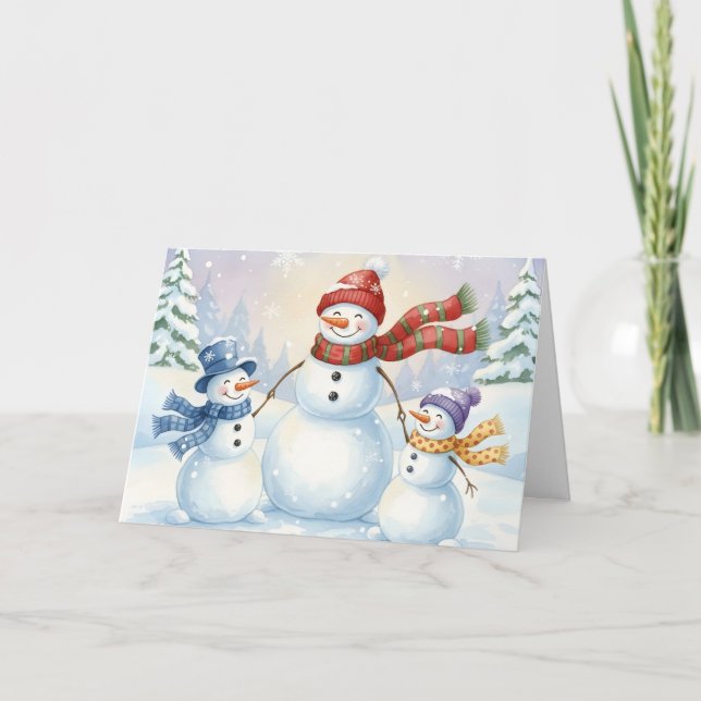 Cartes Pour Fêtes Annuelles Joyeux Noël de famille Snowman (Devant)